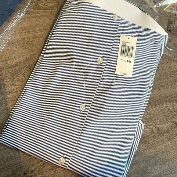 Calvin Klein Striped Cotton Dress Shirt-BLUE-15.5-34/35 Extreme Slim Fit - Picture 3 of 3